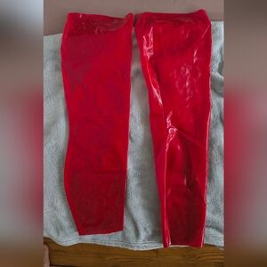Vibrant Red Vinyl Pants